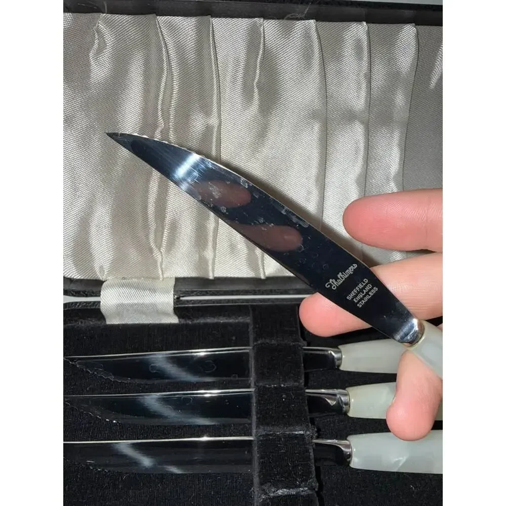 Vintage English Sheffield Stainless Steel Knives w. Mother of Pearl Handles